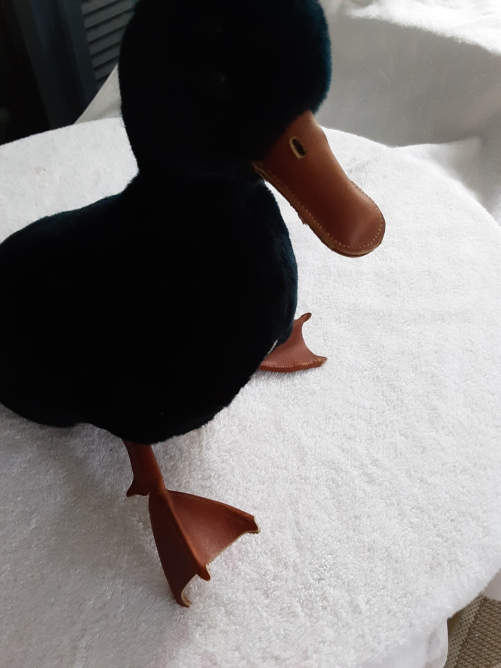 Black Plush Duck with Brown Leather-Look Beak & Feet